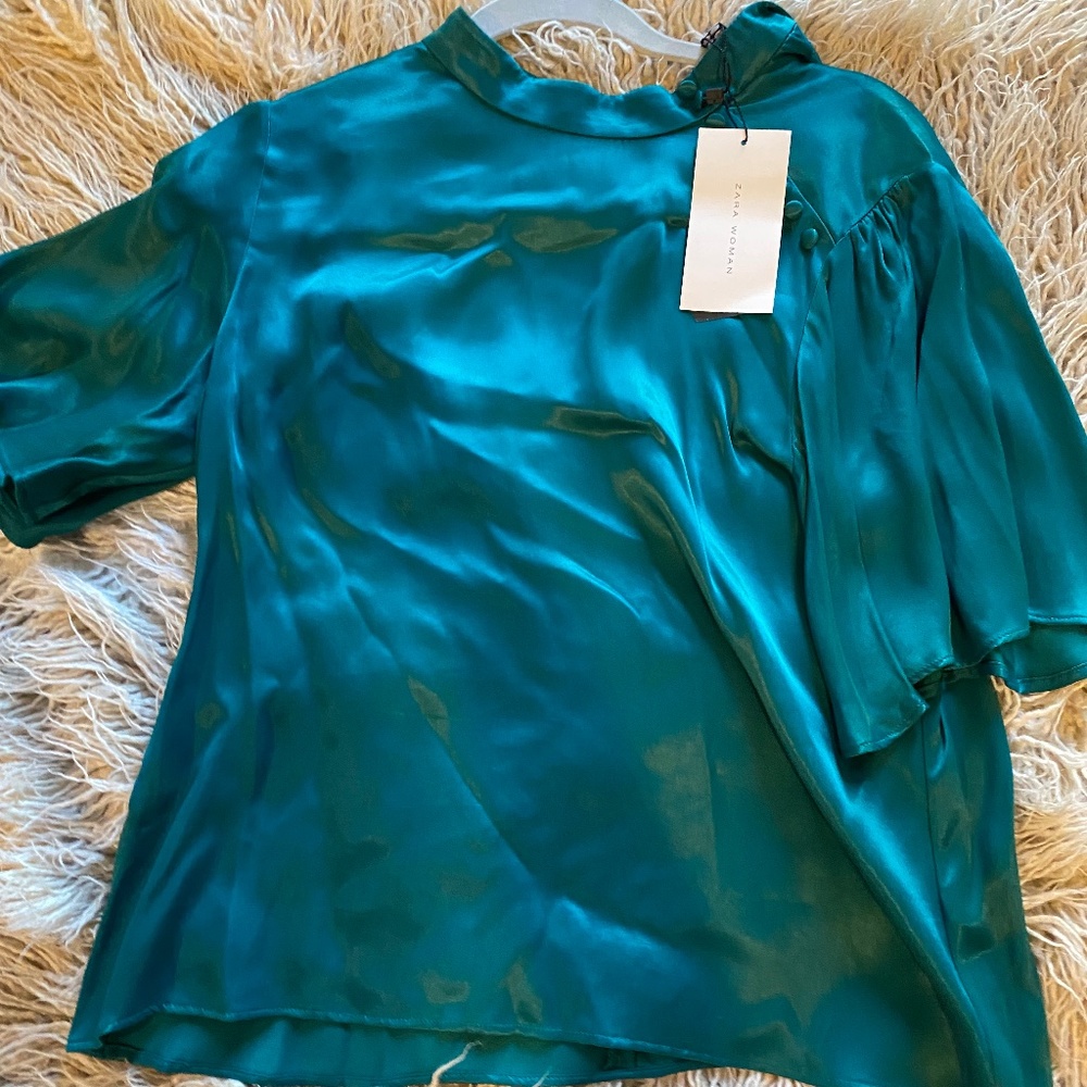 Green silk top